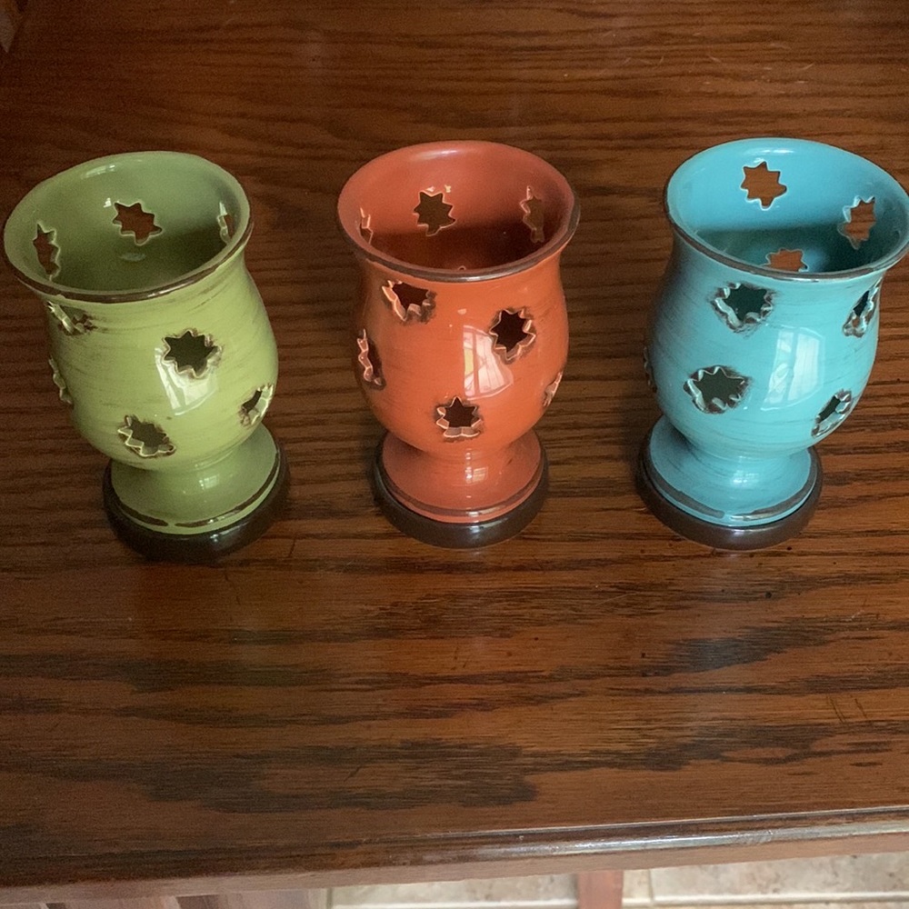 Willow House/Southern Living. Candle holders Tea light/votive. Rust, green, blue